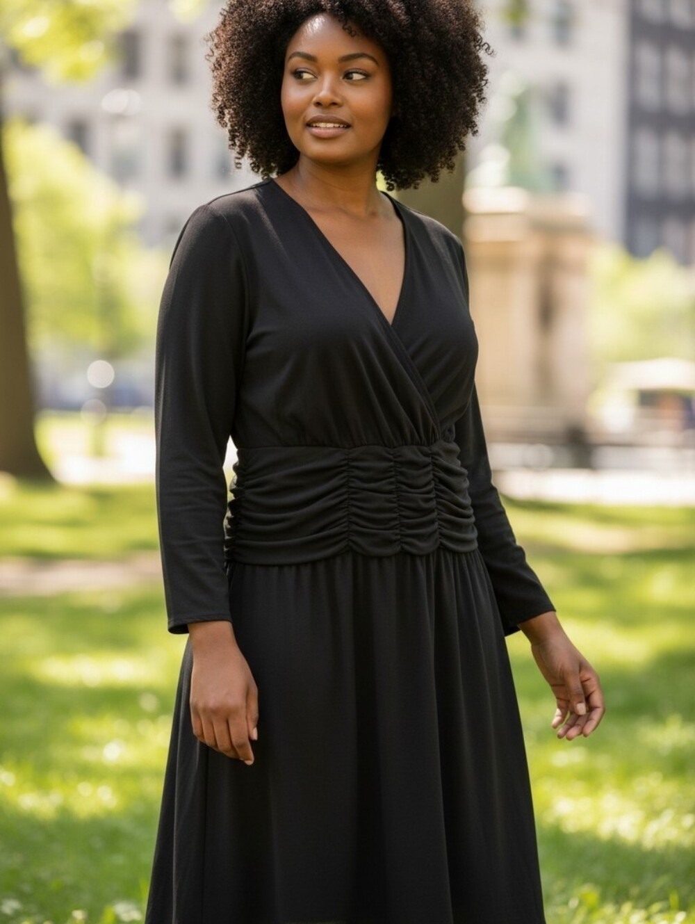 NY Collection Black Draped Midi Dress